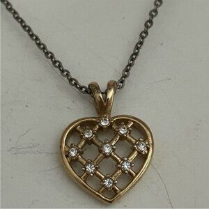 Gold Heart Pendant Necklace with sparkly white stones